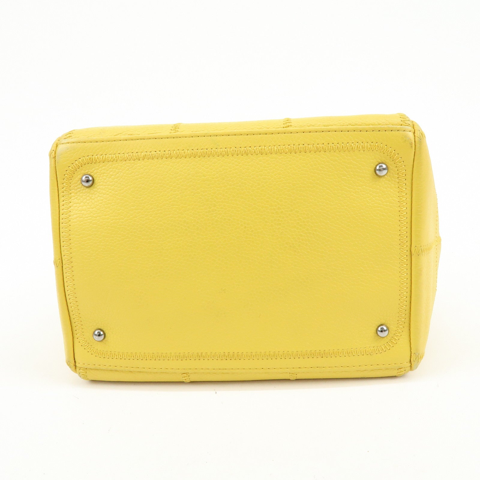 CHANEL Chocolate Bar COCO Mark Caviarskin Boston Bag Yellow A28023