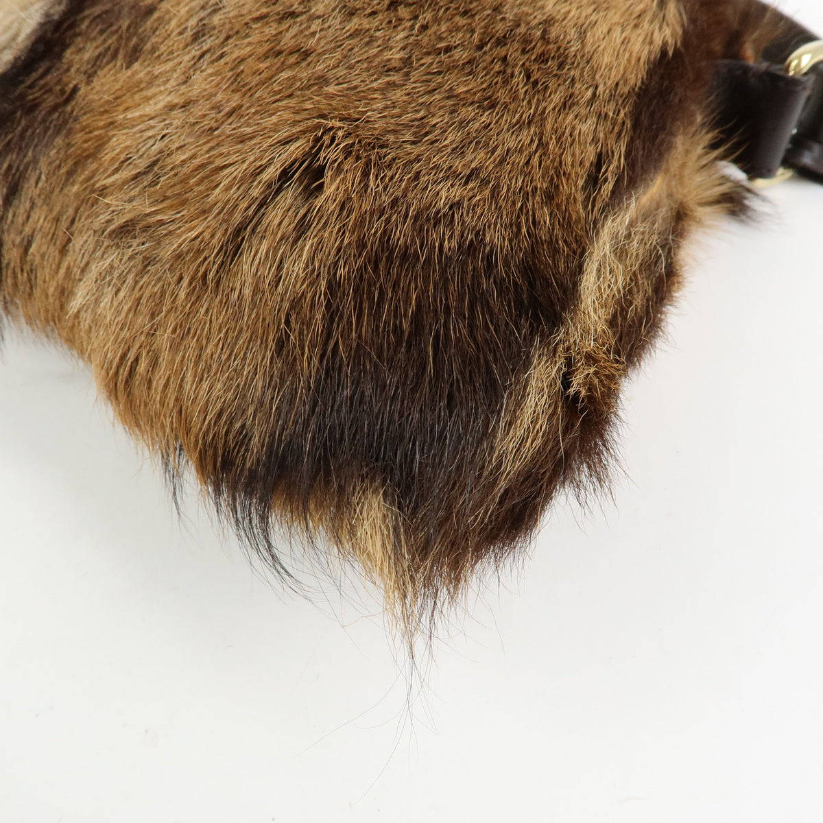 FENDI Fur Leather Shoulder Bag Hand Bag Brown 8BR349