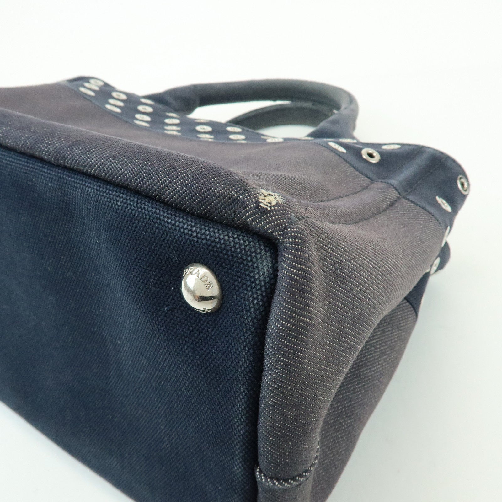 PRADA Canapa Mini Triangle Logo Denim Canvas 2Way Bag Navy 1BG439