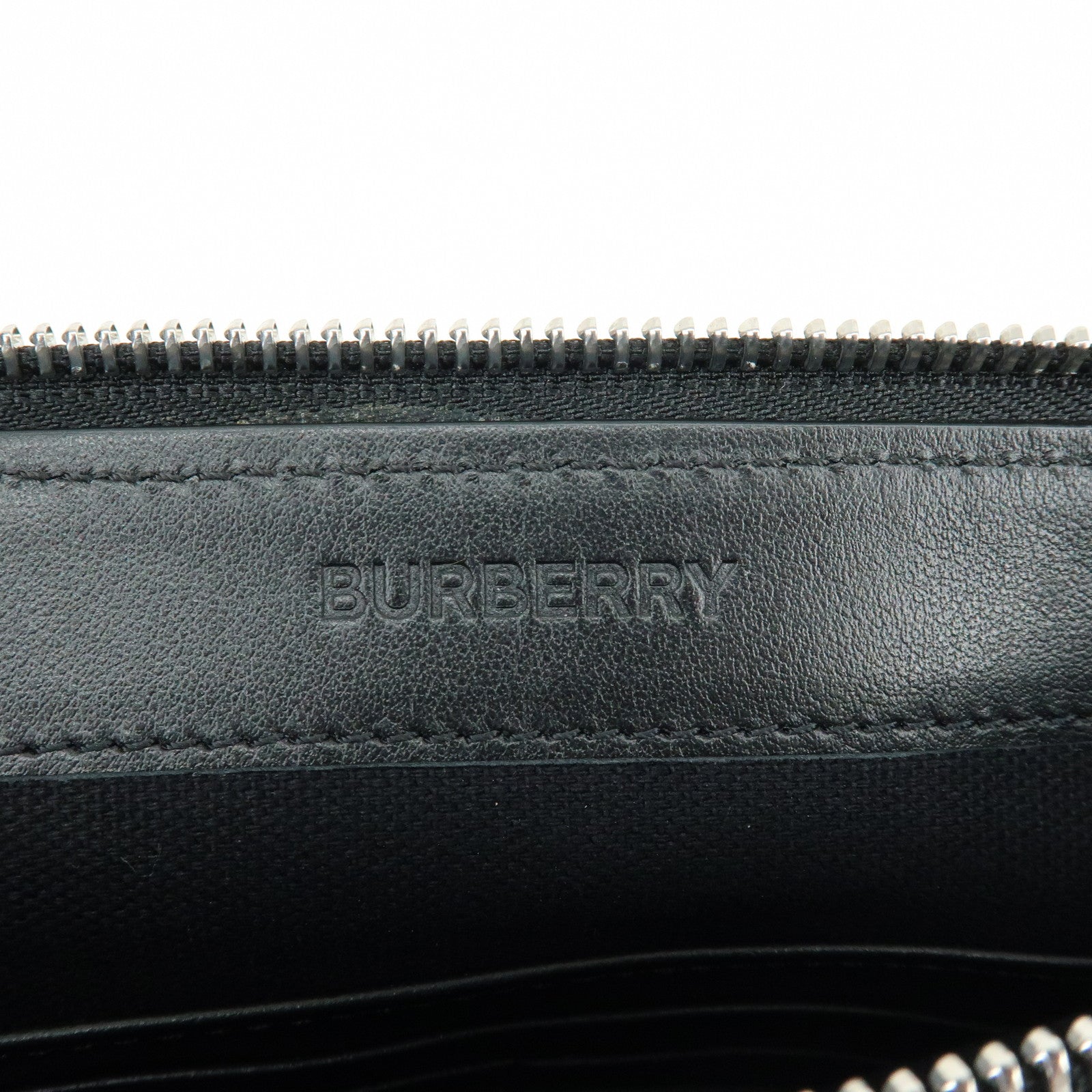 BURBERRY Leather Clutch Bag Flat Pouch Black