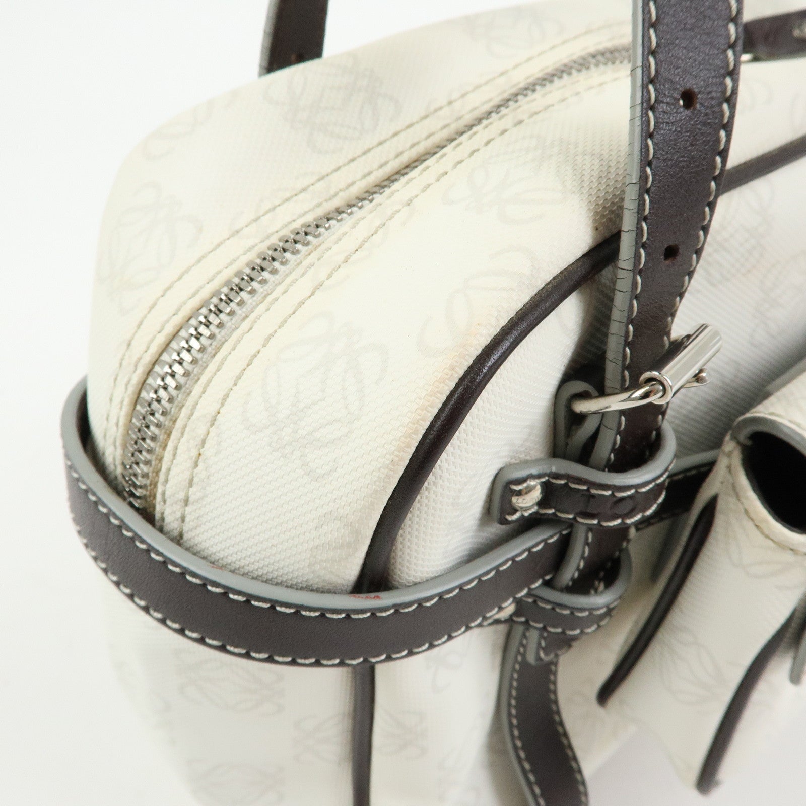 LOEWE Anagram PVC Leather Hand Bag Boston Bag White Dark Brown