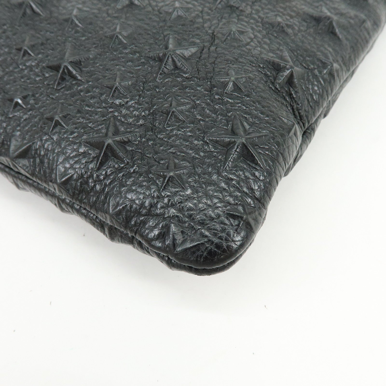JIMMY CHOO Leather Clutch Bag Pouch Star Embossed Studs Black