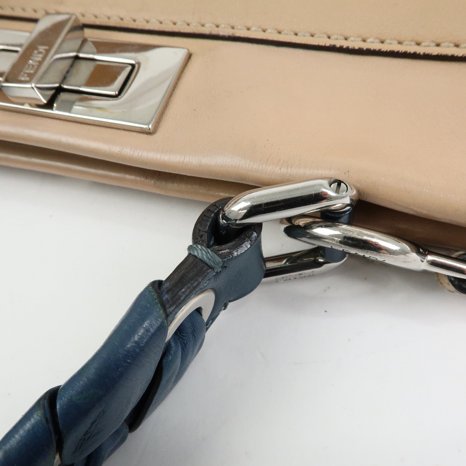 FENDI Peekaboo Medium Leather 2Way Bag Hand Shoulder Bag Beige 8BN290