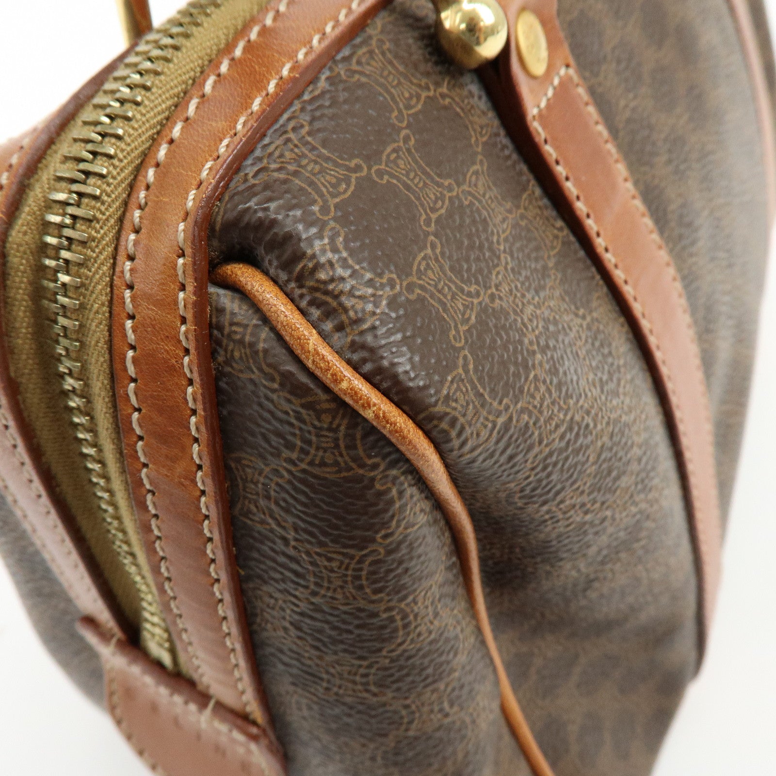 CELINE Macadam Logo PVC Leather 2Way Boston Bag Hand Bag Brown
