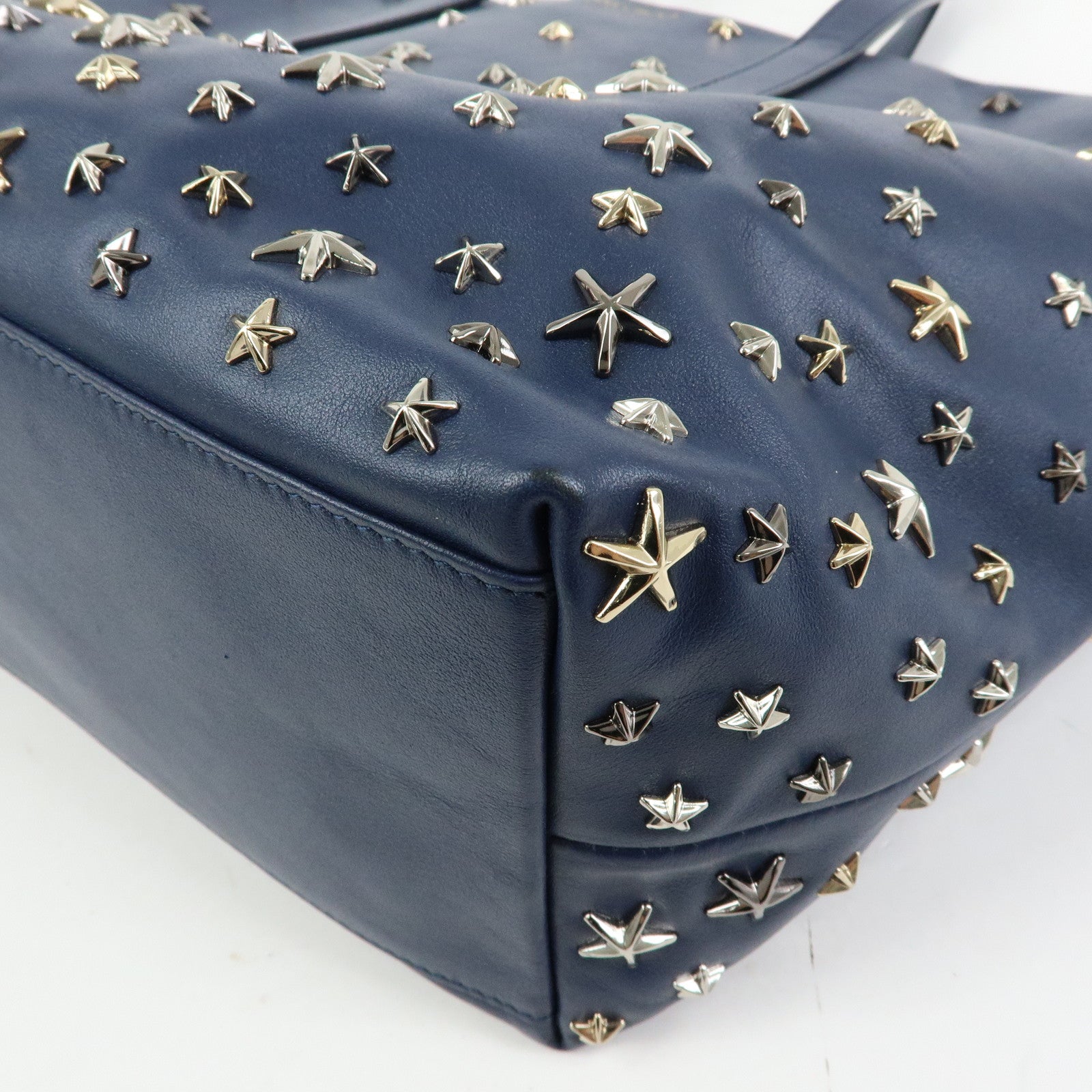 JIMMY CHOO Leather Star Studs Tote Bag Shoulder Bag Hand Bag Blue