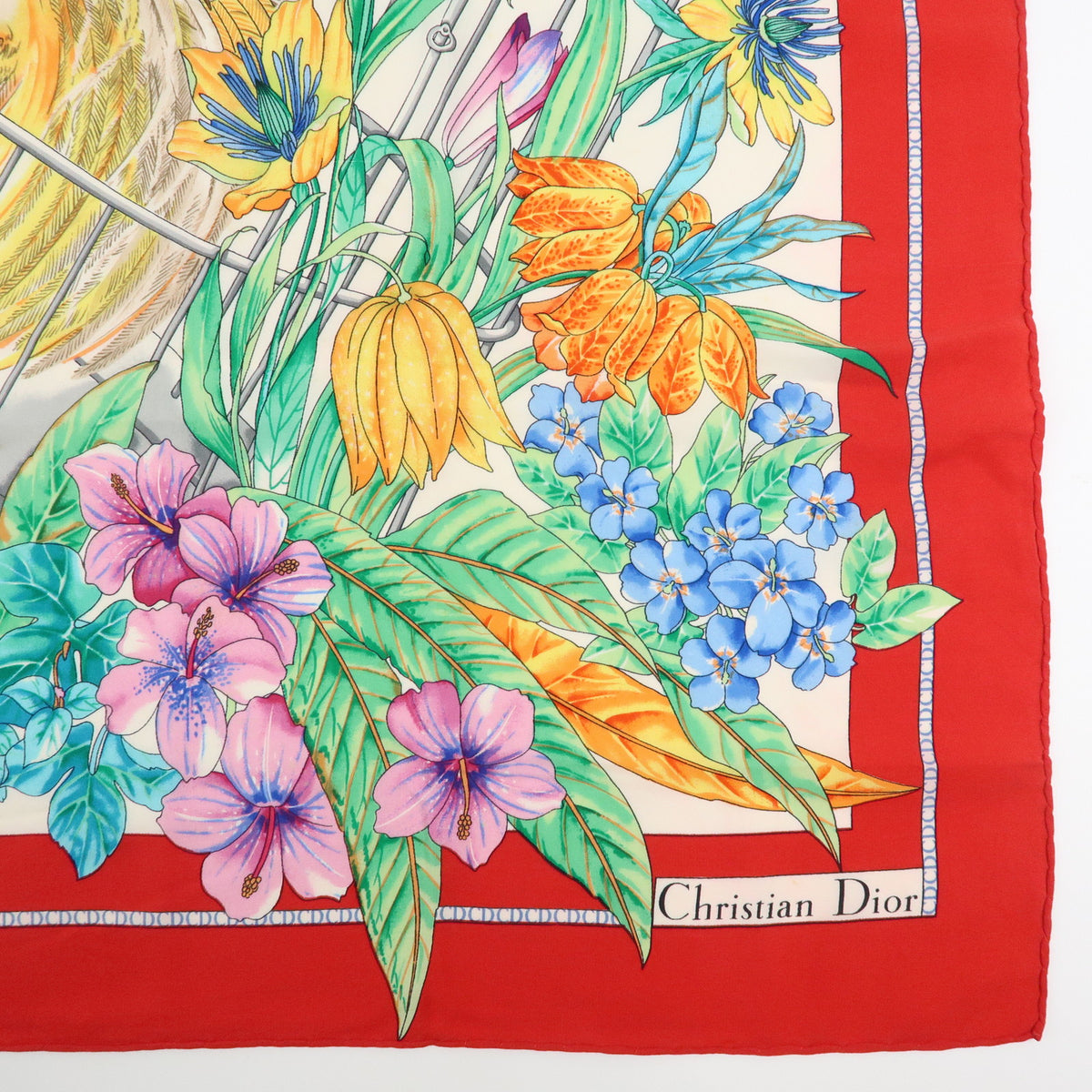 Christian Dior Lot of 3 Silk 100% Scarf Trotter Flower Navy Beige Red