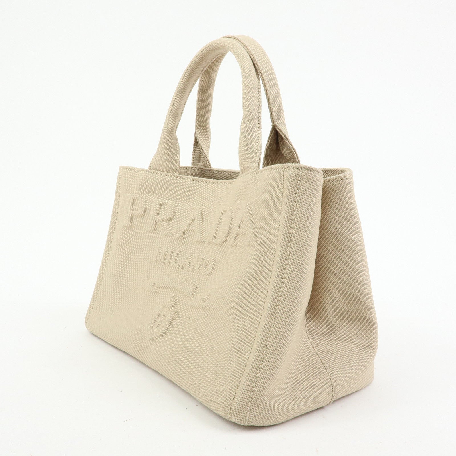 PRADA Canapa Triangle Logo Canvas 2Way Hand Bag Shoulder Bag Beige