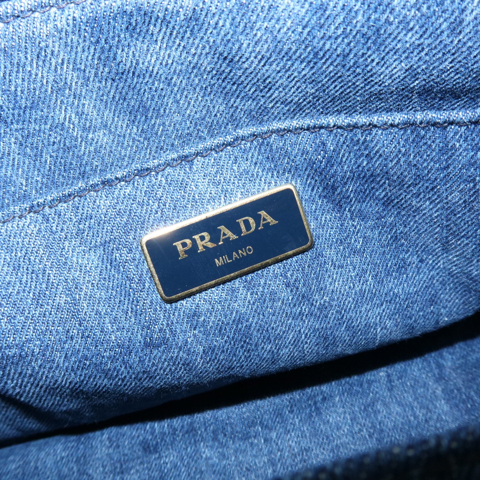 PRADA Canapa Mini Triangle Logo Denim 2Way Bag Hand Bag Blue 1BG439