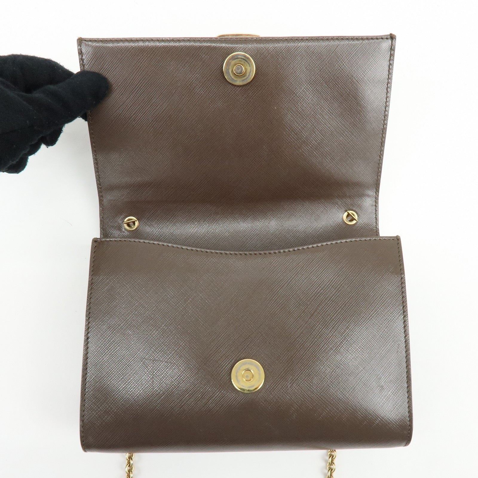 Ferragamo Vara Ribbon Embossed Leather Chain Shoulder Bag Brown
