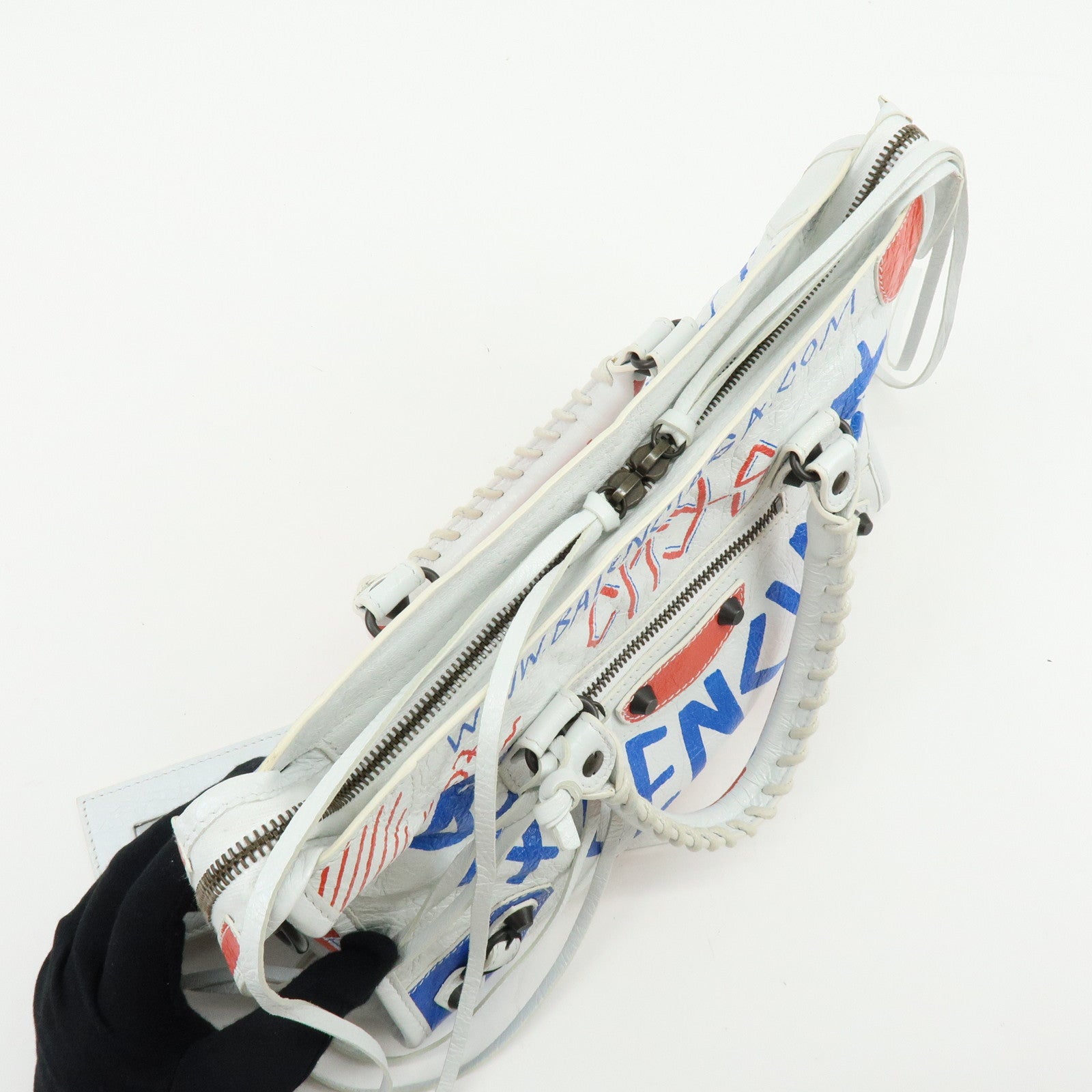 BALENCIAGA City Graphiti Classic Leather 2Way Bag Hand Bag White 431621