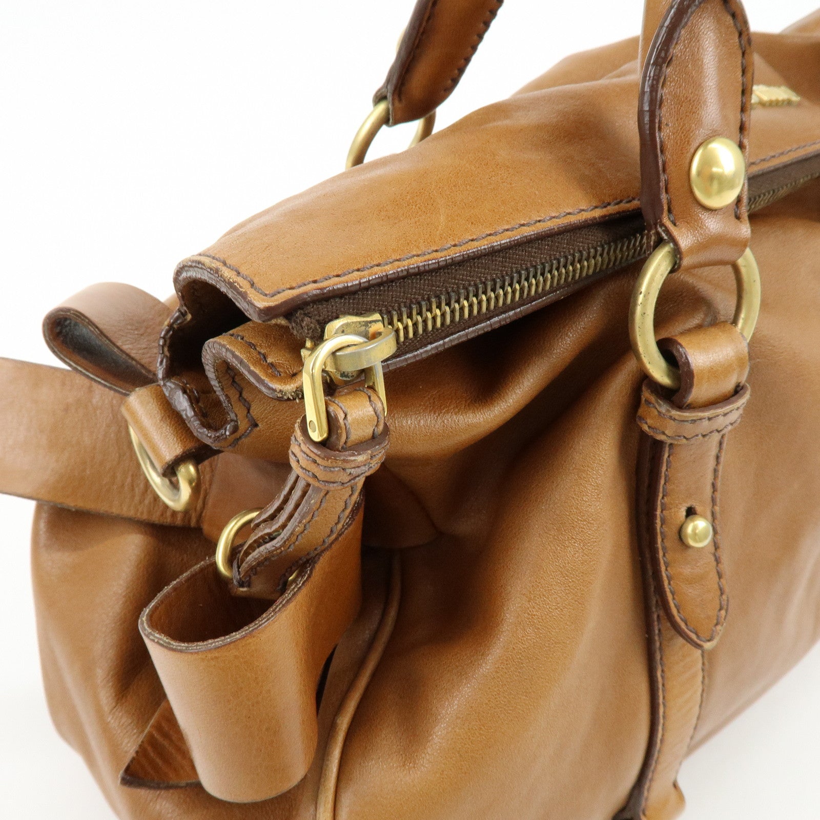 MIU MIU Leaether Ribbon 2Way Bag Hand Bag Shoulder Bag Brown