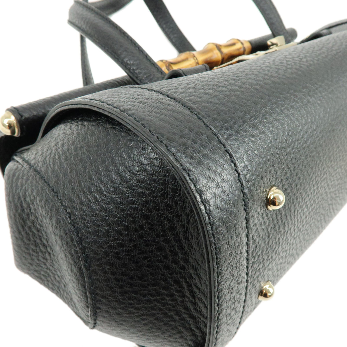 GUCCI Bamboo Leather Hand Bag Shoulder Bag Black 111713