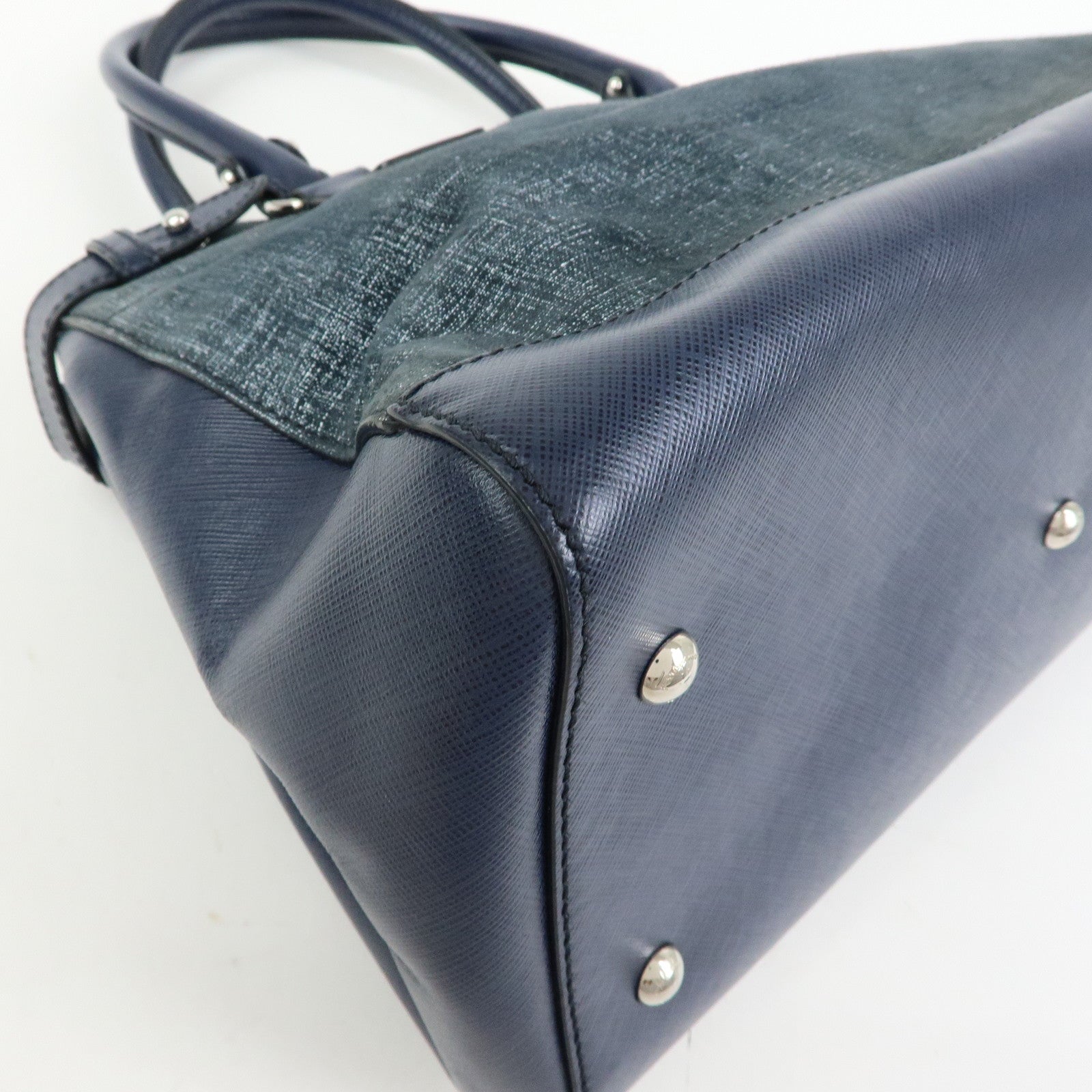 Ferragamo Gancini Canvas Leather 2Way Bag Hand Bag Navy