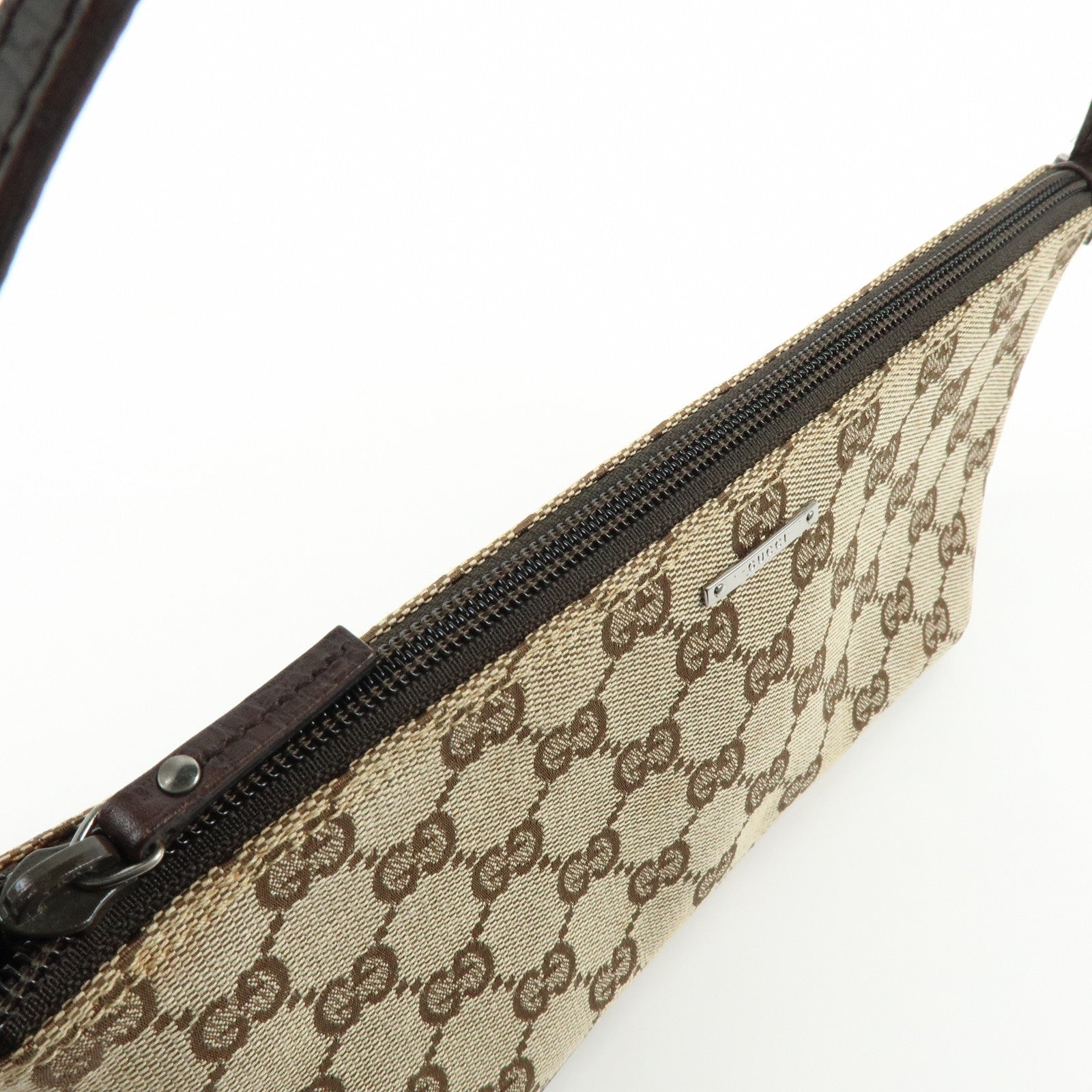 GUCCI Boat Bag GG Canvas Hand Bag Accessory Pouch Beige Brown 07198