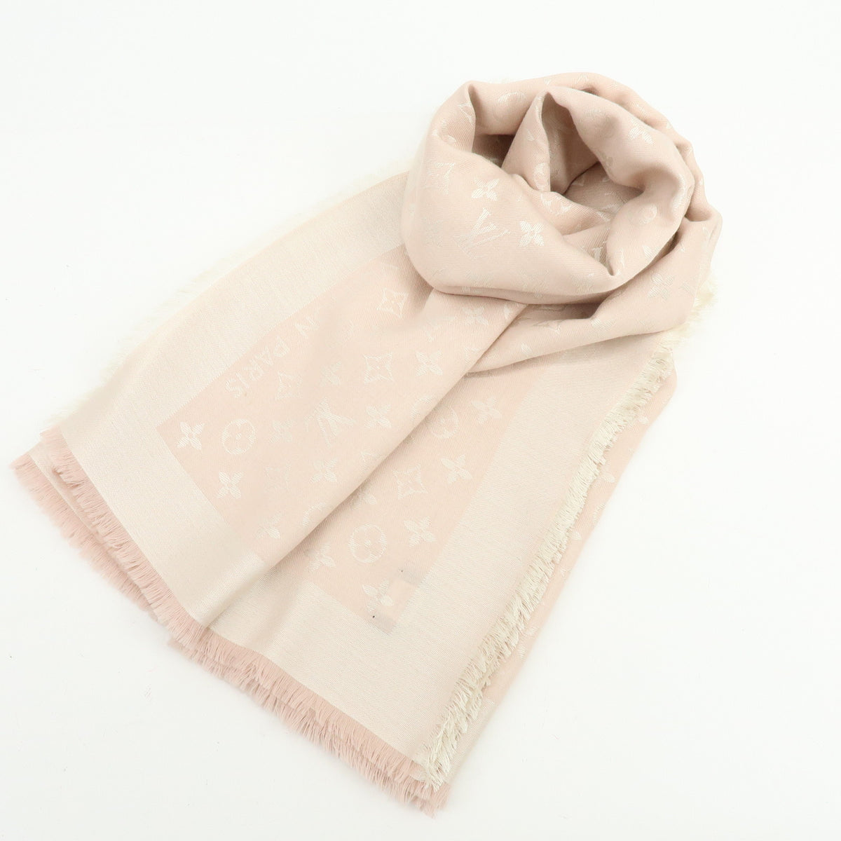 Louis Vuitton Monogram Silk Wool Scarf Shawl Light Pink