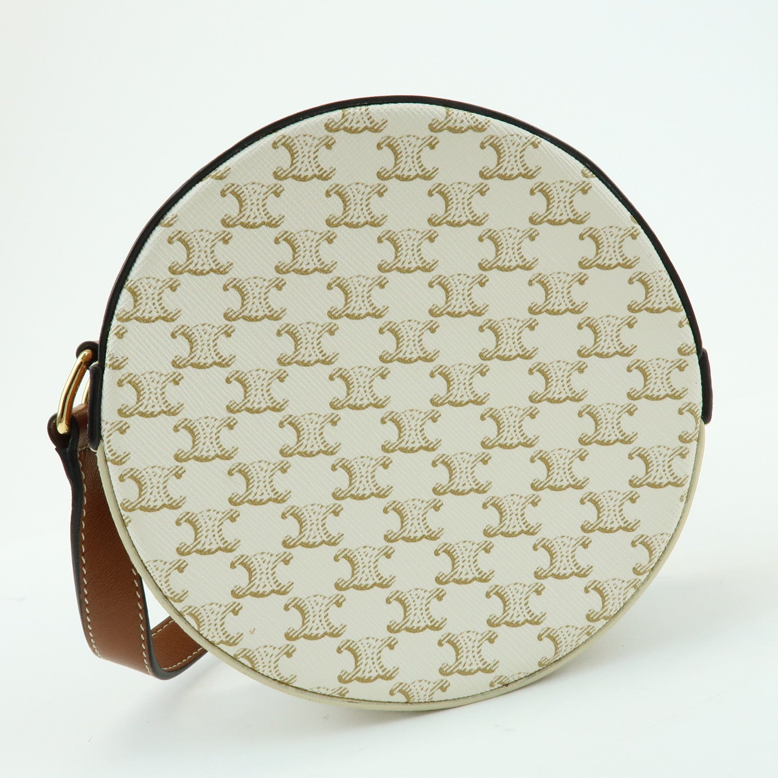 CELINE Macadam Leather Shoulder Bag Crossbody Bag Ivory Brown