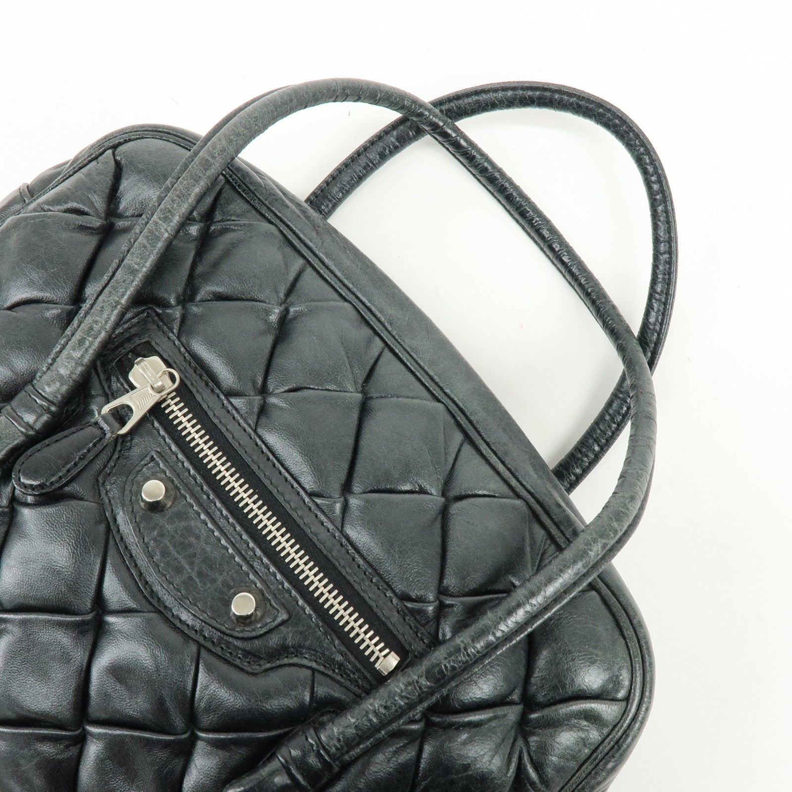 BALENCIAGA The Matelasse Leather Hand Bag Mini Boston Bag 182089