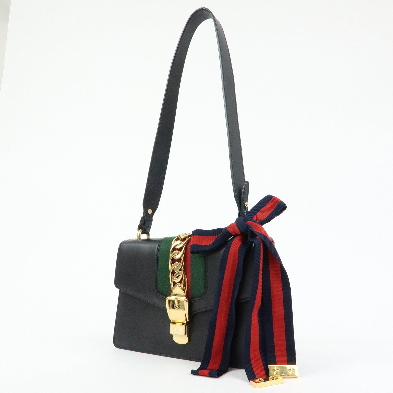 Gucci Sylvie Sherry Leather Shoulder Bag Crossbody Bag Black 421882
