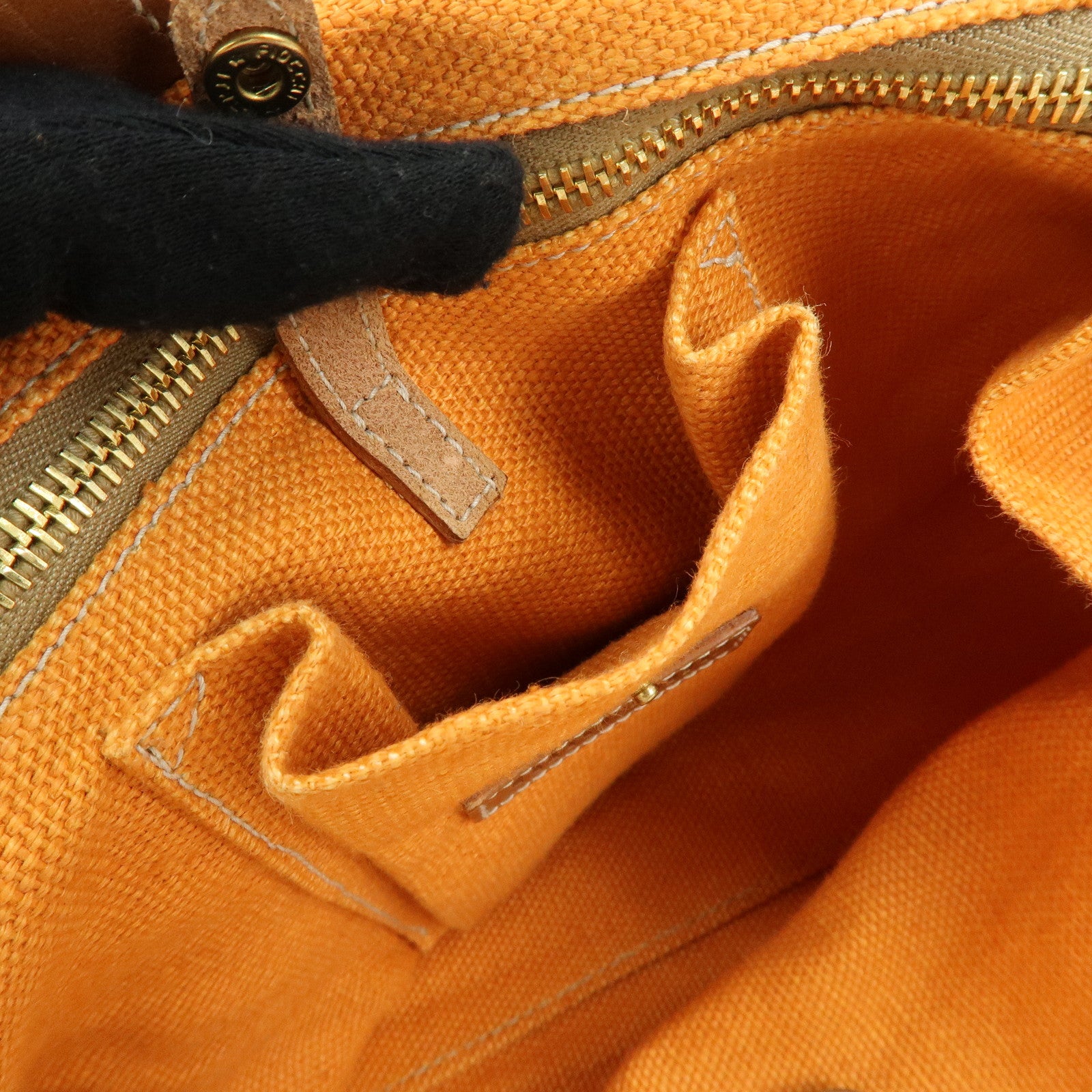 MIU MIU Canvas Leather Tote Bag Shoulder Bag Tassel Orange Brown