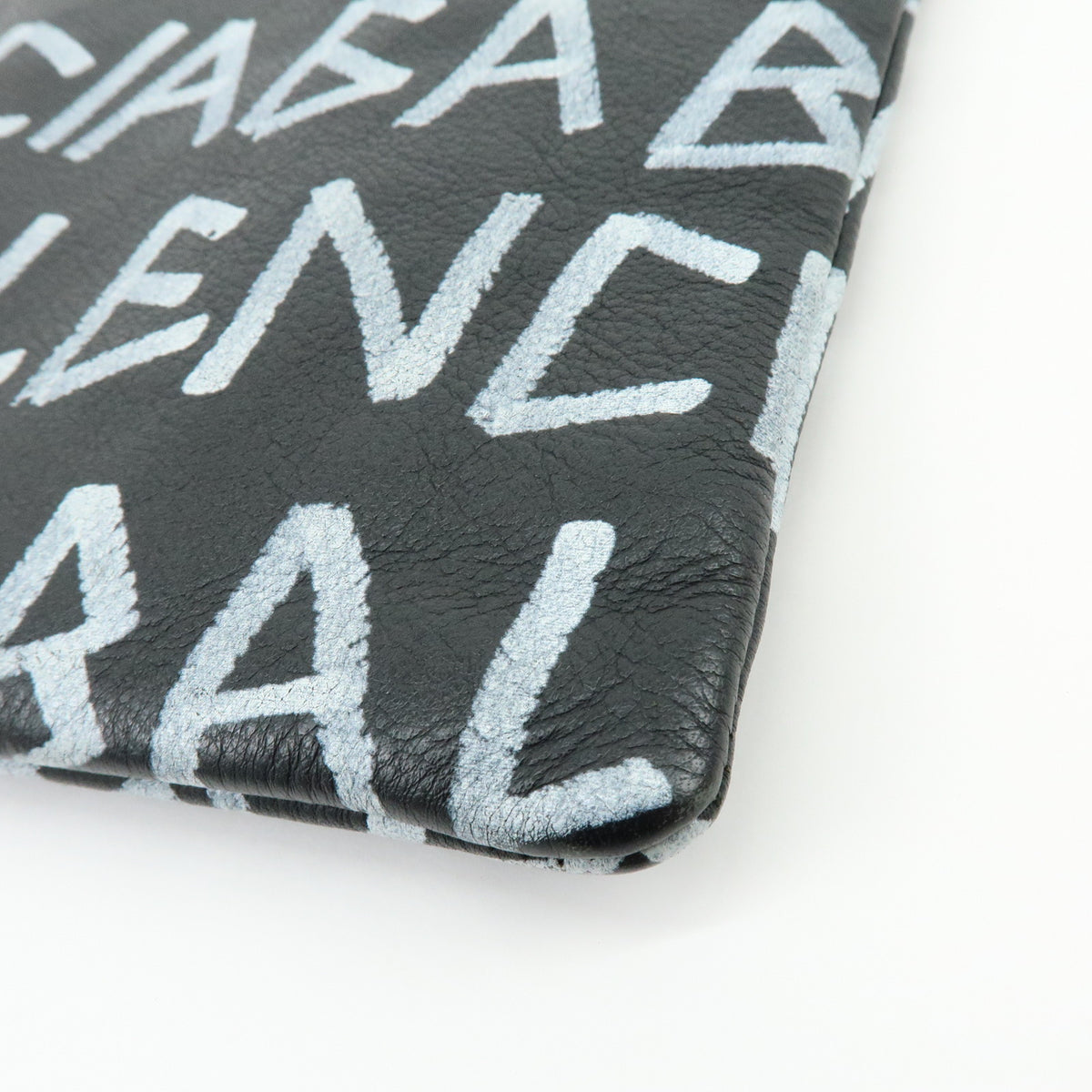 BALENCIAGA Graffiti Leather Clutch Bag Flat Pouch Black White