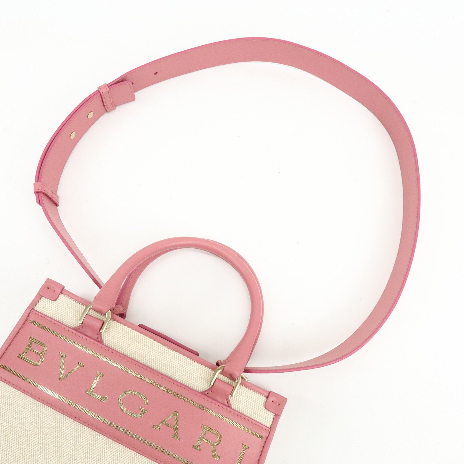 BVLGARI Logo Canvas Leather 2Way Bag Hand Bag Shoulder Bag Pink
