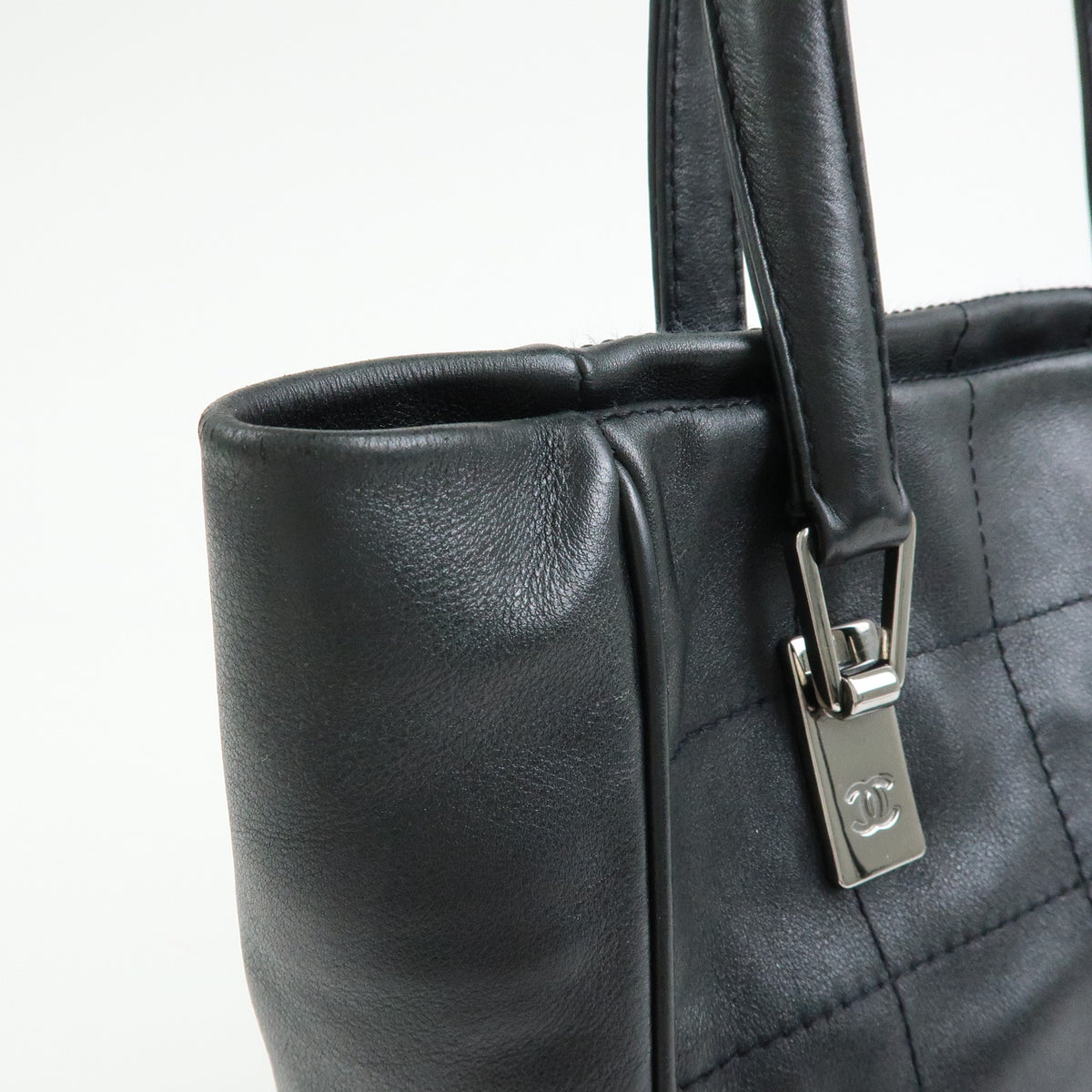 CHANEL Chocolate Bar COCO Mark Lamb Skin Hand Bag Tote Bag Black