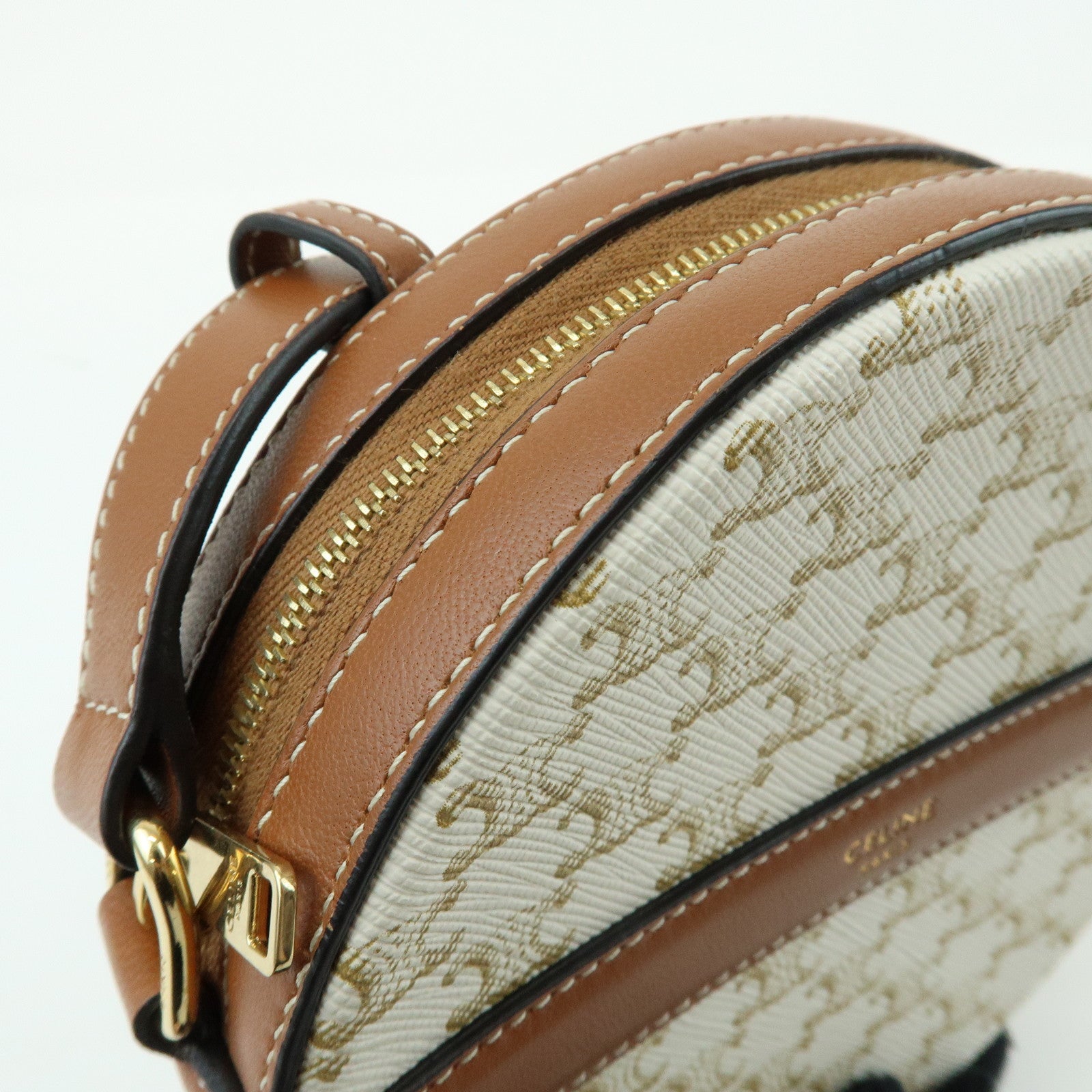 CELINE Macadam Leather Shoulder Bag Crossbody Bag Ivory Brown