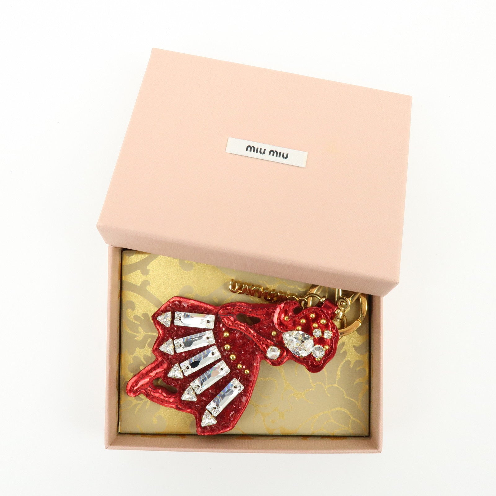 MIU MIU Patent Leather RhineStone Bag Charm Key Chain Ballerina Red