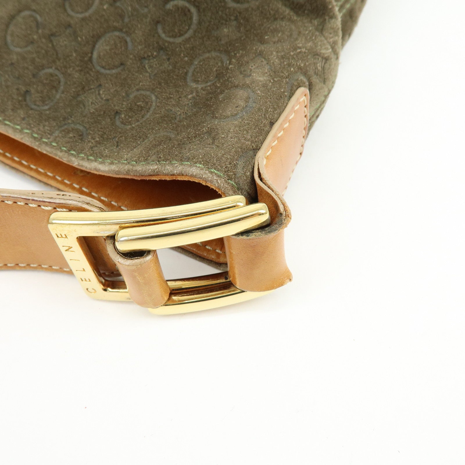 CELINE C Macadam Suede Leather Shoulder Bag Khaki