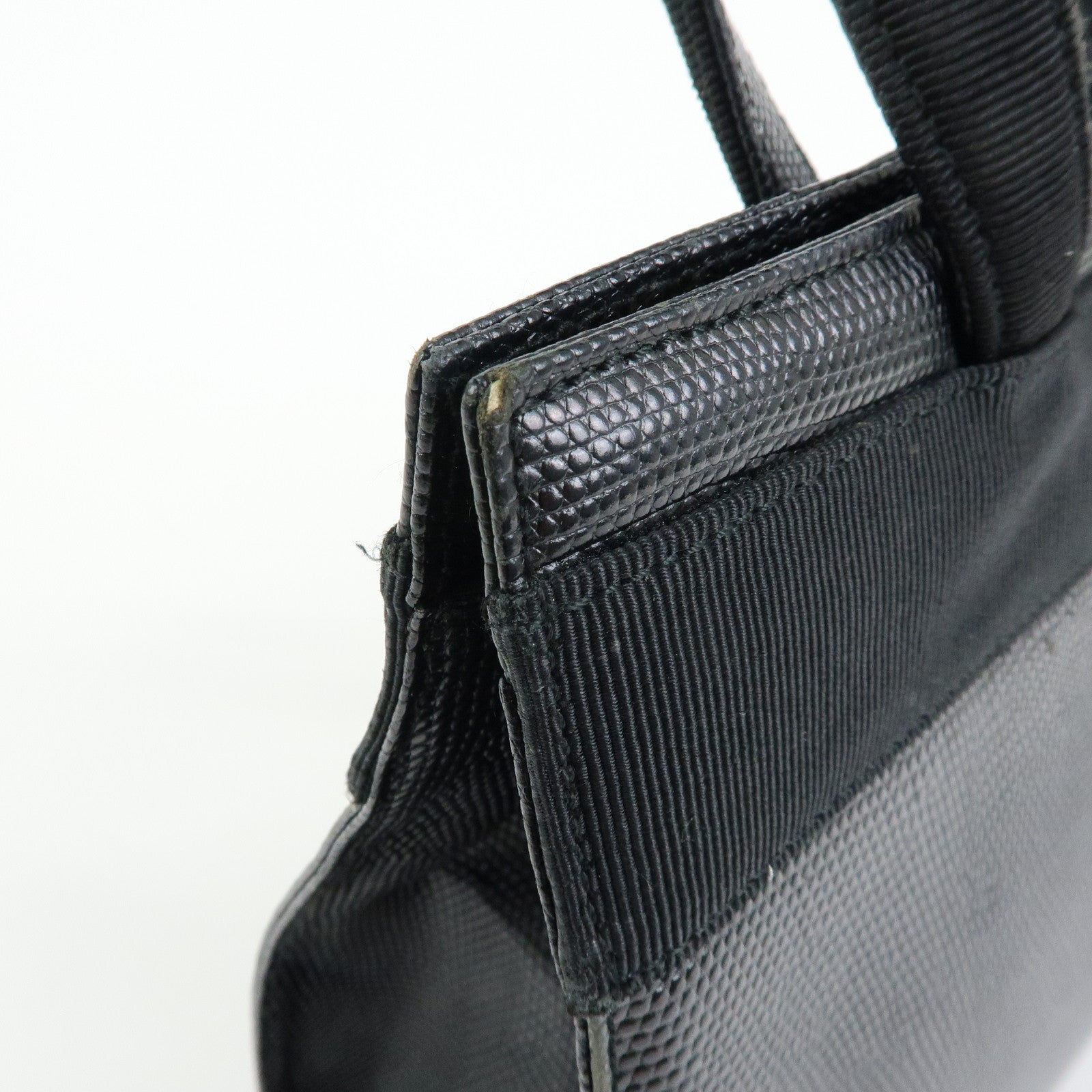 Ferragamo Vara Ribbon Embossed Leather Canvas 2Way Hand Bag Black