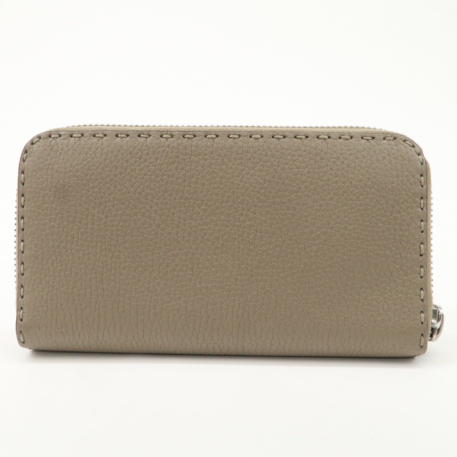 FENDI Selleria Leather Zip Around Long Wallet Greige 8M0374 Used