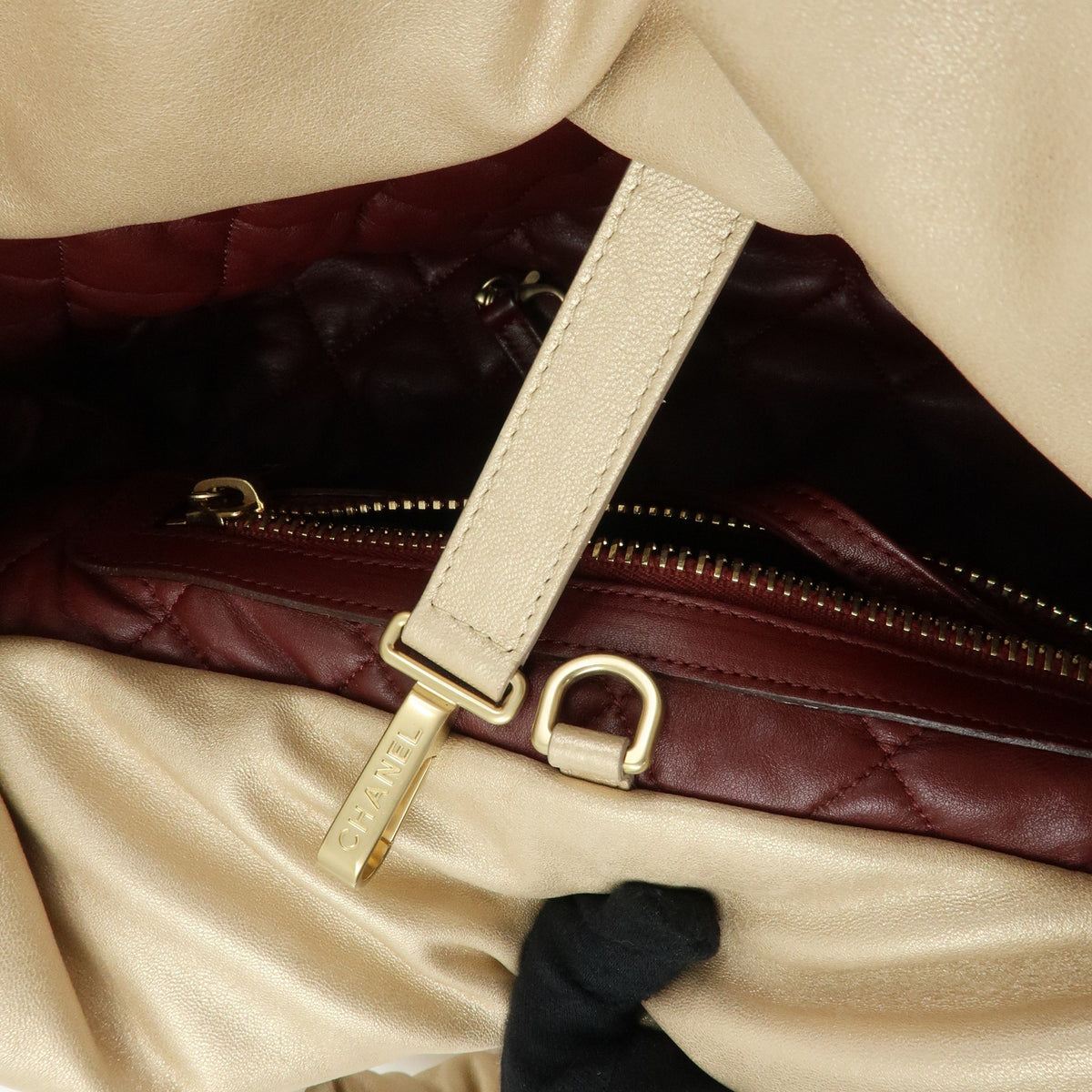 CHANEL COCO Cocoon Nylon Leather Medium Tote Bag Hand Bag Gold A48611