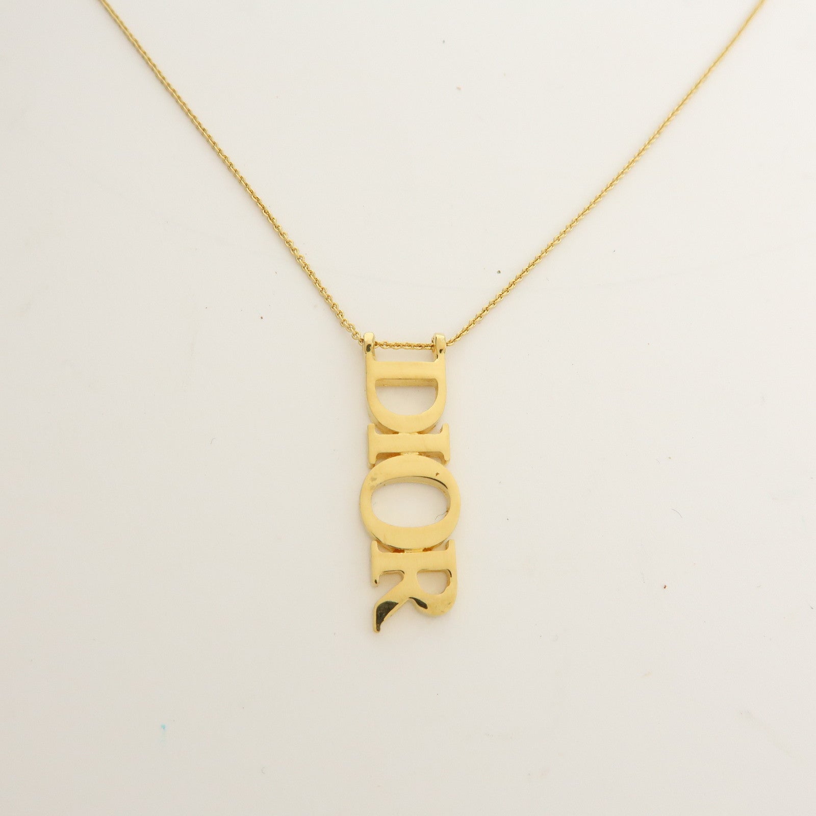 Christian Dior Logo Plate Metal Necklace Pendant Necklace Gold