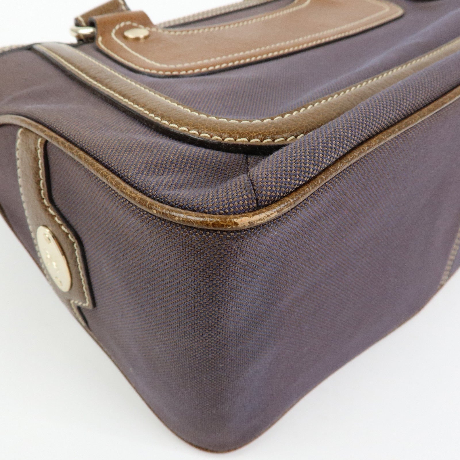 CELINE Boogie Bag Canvas Leather Hand Bag Tote Bag Brown