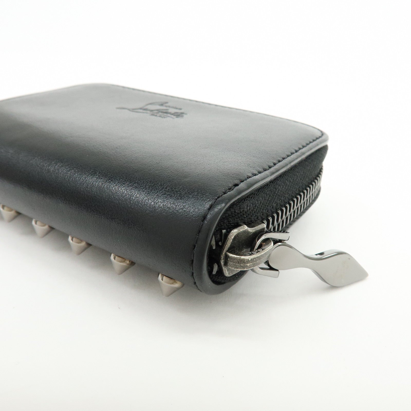 Christian Louboutin Leather Studs Compact Wallet Coin Case Black