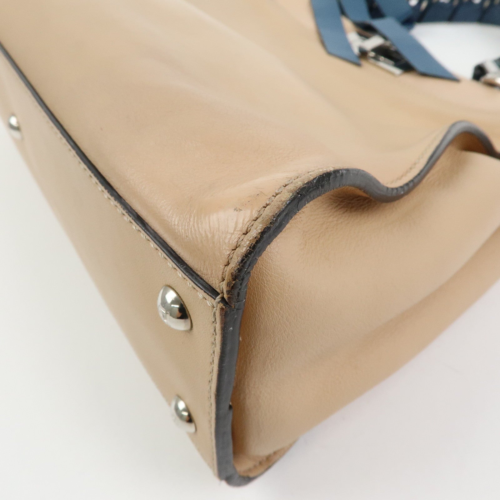 FENDI Peekaboo Medium Leather 2Way Bag Hand Shoulder Bag Beige 8BN290