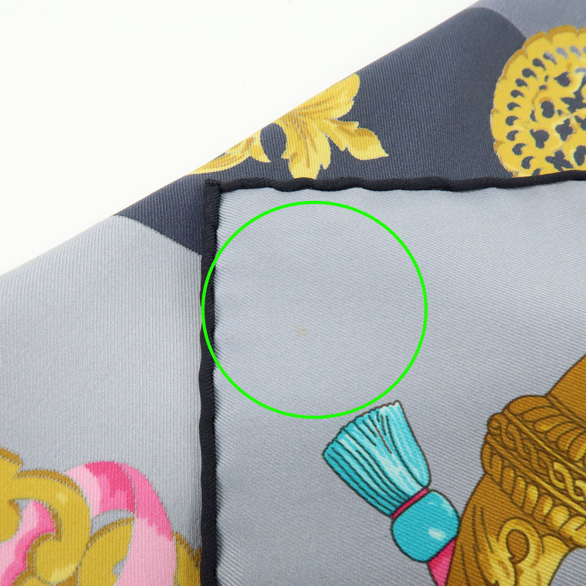 HERMES Carre 70 Silk 100% Scarf FERRONNERIE Gray Gold Pink