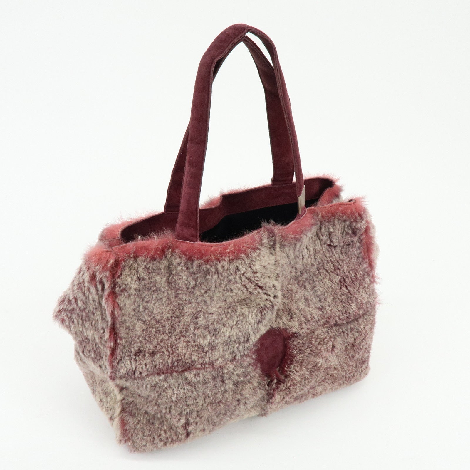 CHANEL COCO Mark Fur Suede Hand Bag Tote Bag Bordeaux Beige