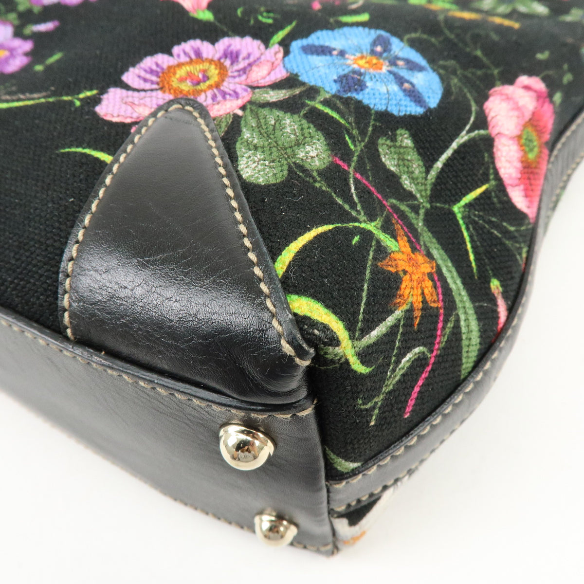 GUCCI Flora Jacquard Leather Tote Bag Hand Bag Multicolor 153024
