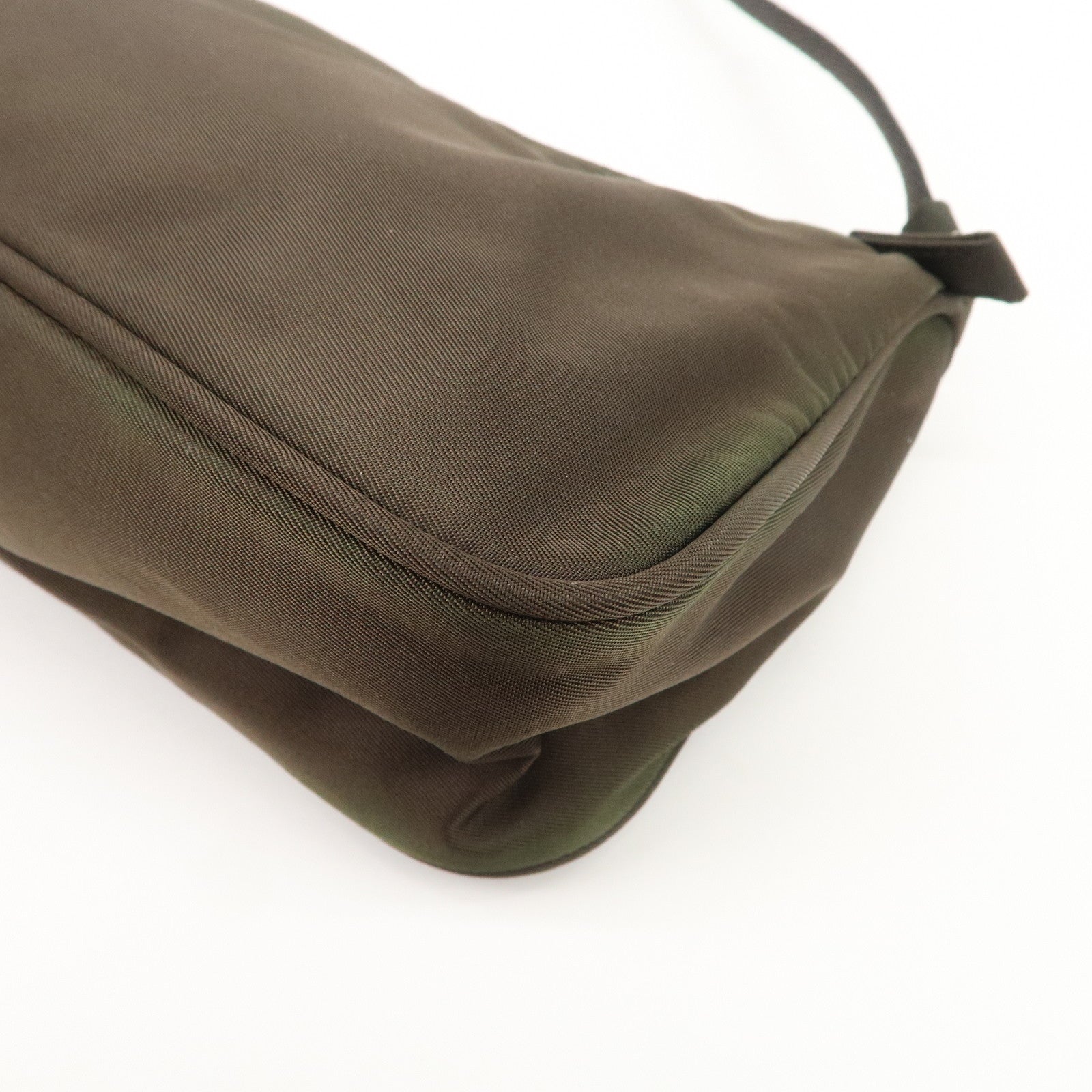 PRADA Triangle Logo Nylon Leather Accessory Pouch Hand Bag Khaki Silver HDW Used