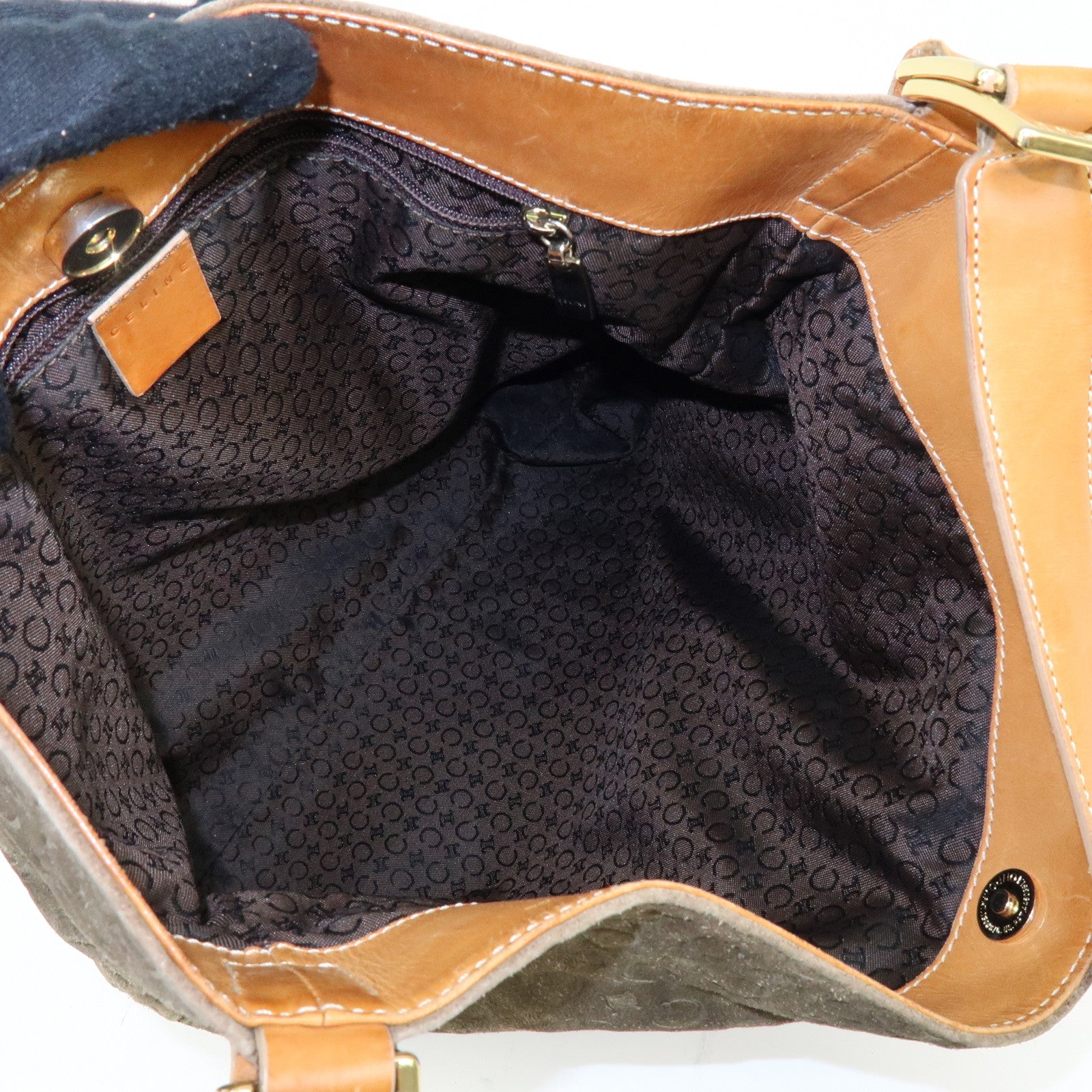 CELINE C Macadam Suede Leather Shoulder Bag Khaki
