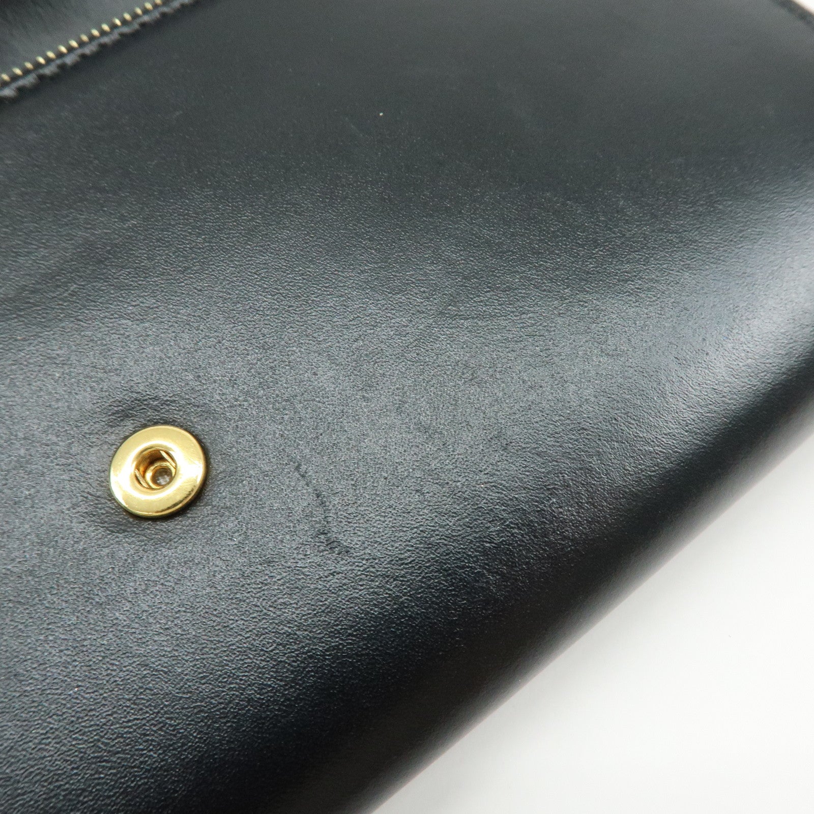 CELINE C Logo Leather Chain Long Flap Wallet Black