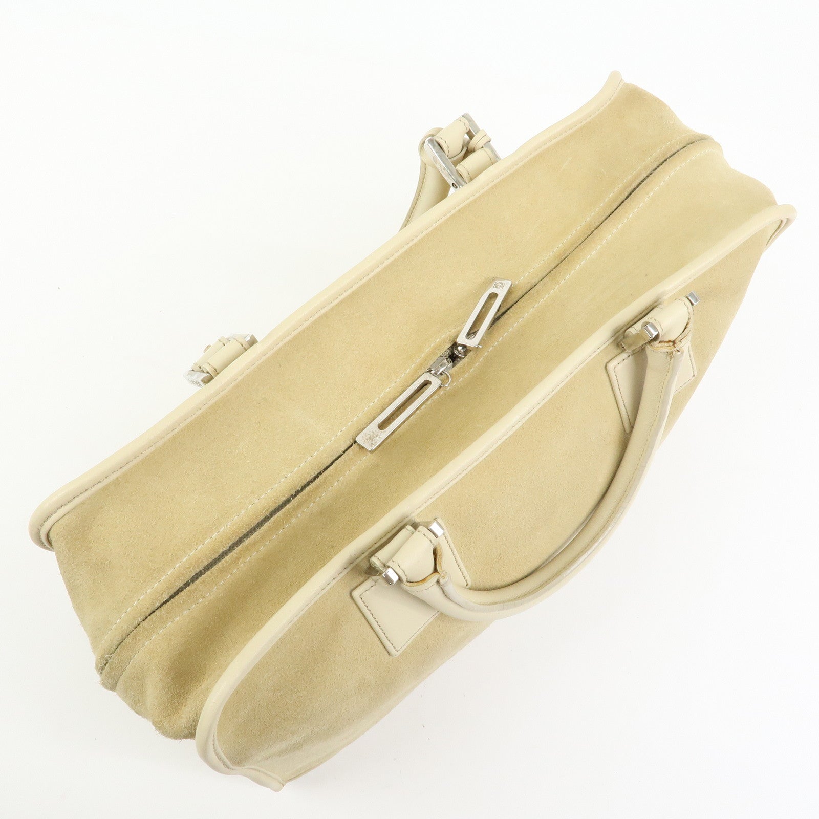 LOEWE Amazona 36 Suede Leather Boston Bag Hand Bag Beige Ivory
