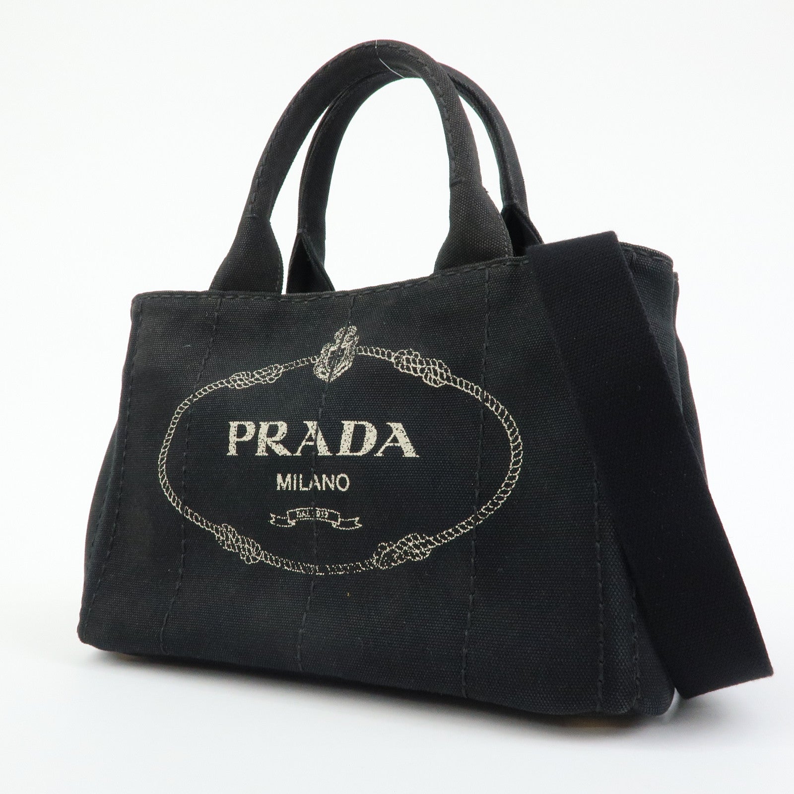 PRADA Canapa Triangle Logo Mini Canvas 2Way Hand Bag Black 1BG439