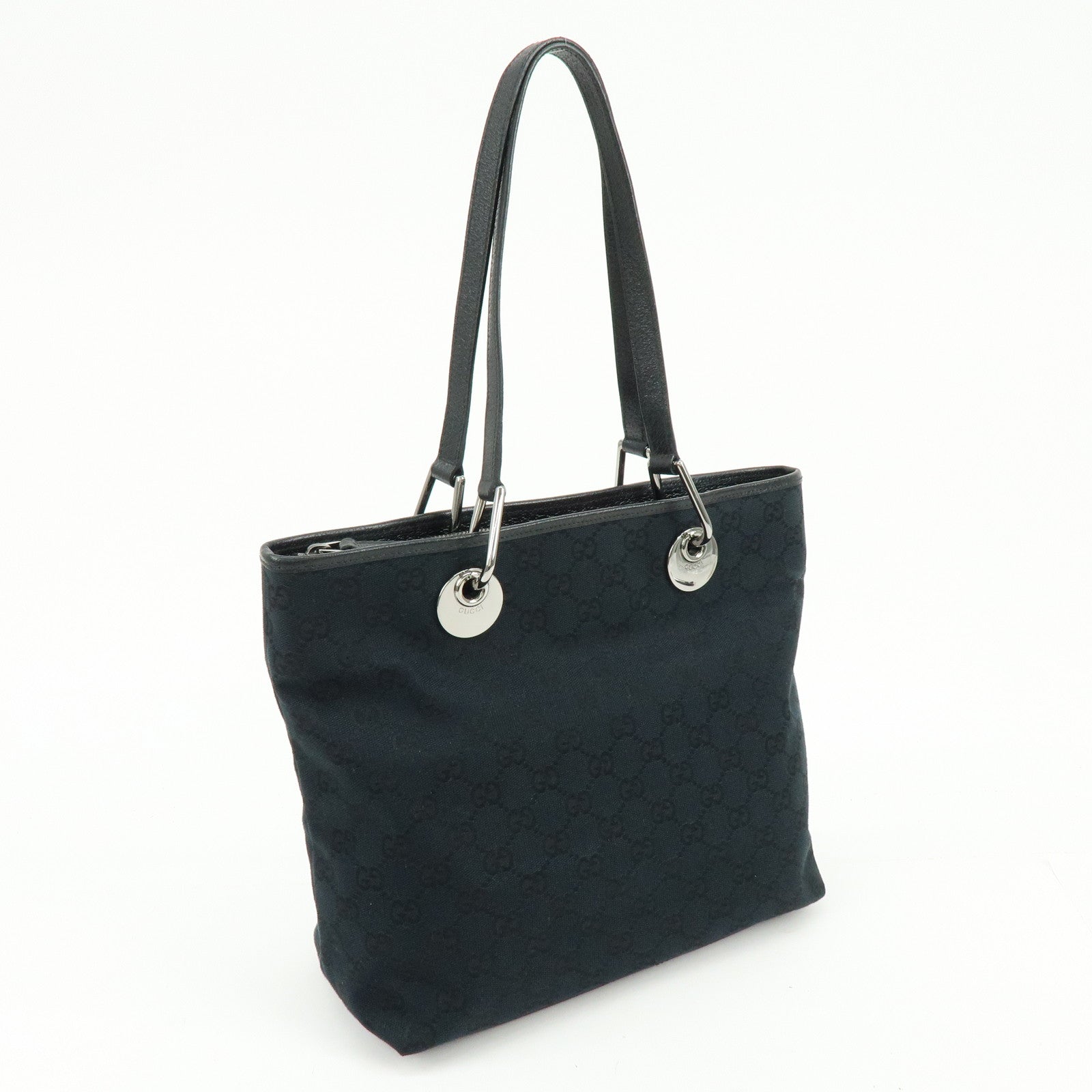 GUCCI GG Canvas Leather Tote Bag Shoulder Bag Black 139552