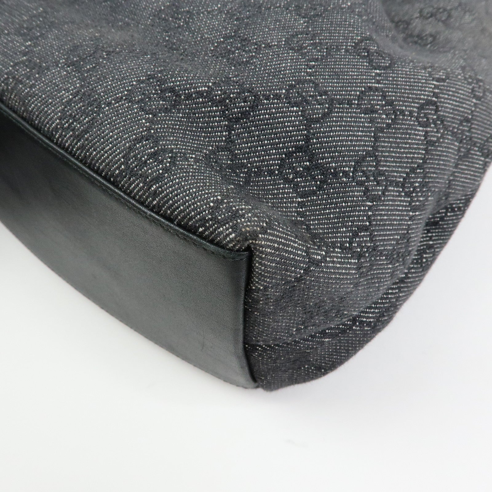 GUCCI Bamboo GG Monogram Denim Shoulder Bag Hand Bag Black 92709