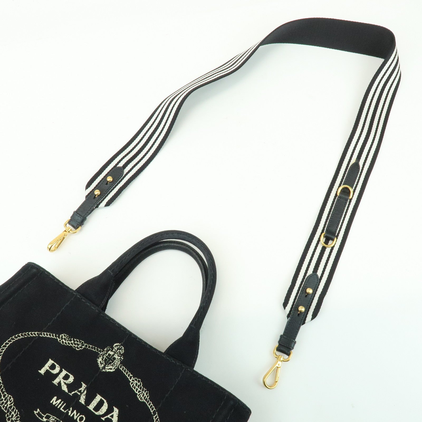 PRADA Canapa Mini Canvas 2Way Bag Hand Bag Black 1BG439