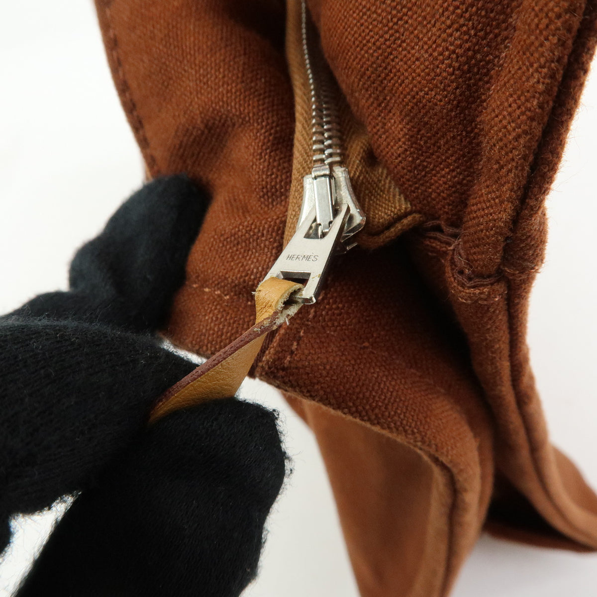 HERMES Fourre Tout Canvas Pouch Clutch Bag Maron Brown