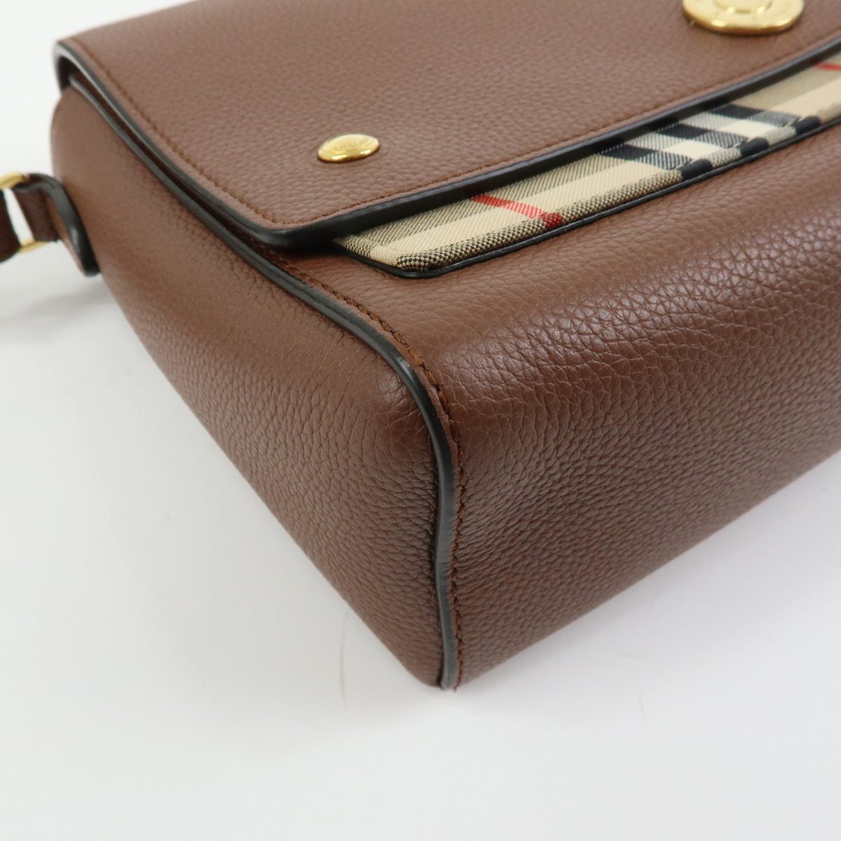 BURBERRY Nova Plaid Leather Canvas Shoulder Bag Crossbody Bag Brown