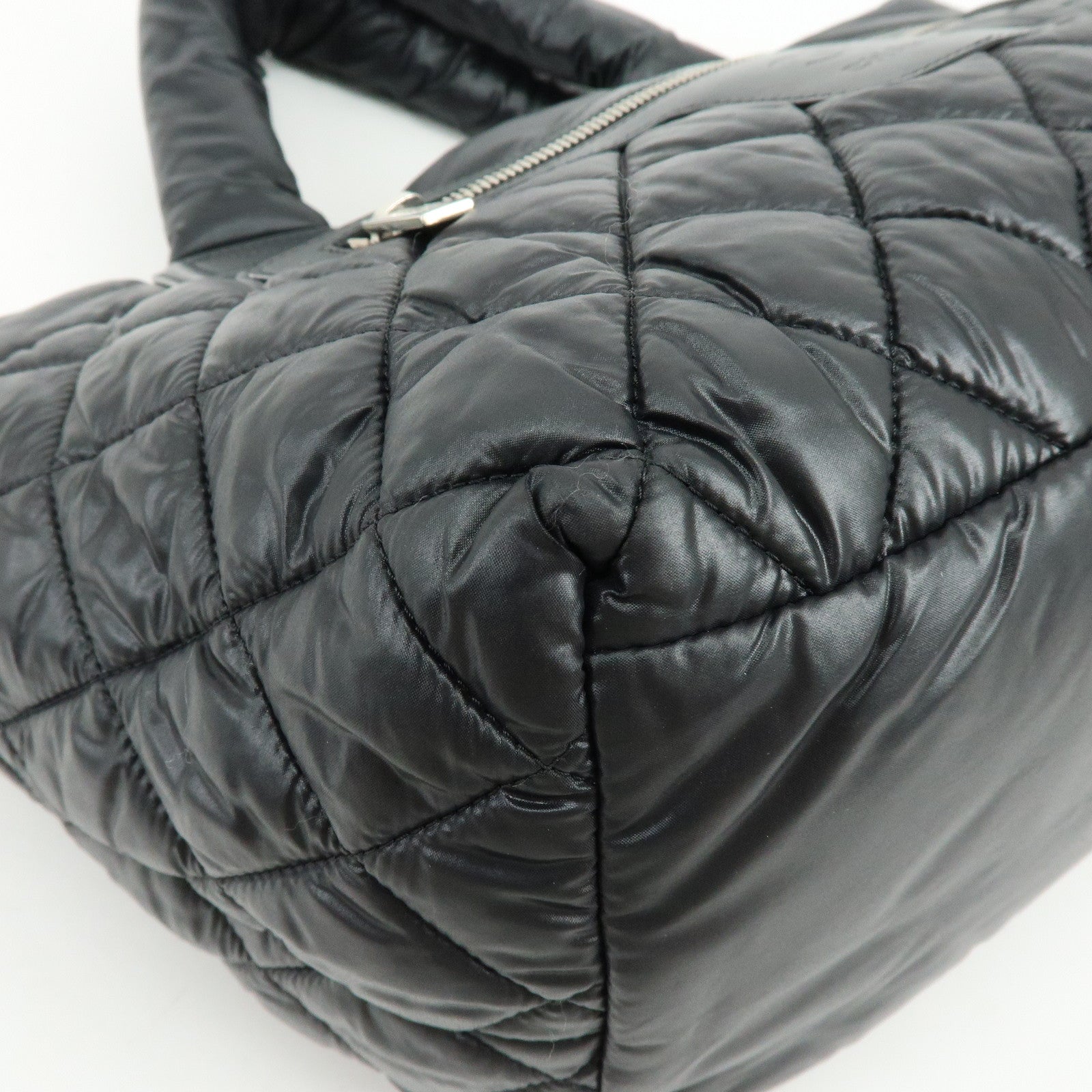 CHANEL COCO Cocoon PM Nylon Lamb Skin Tote Bag Black A48610
